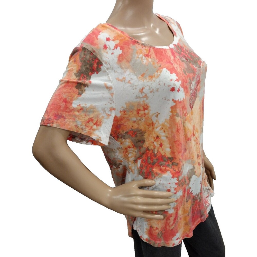 JM Collection Women's Large Orange Peach Coral Soft Stretch Short Sleeve Blouse - Picture 2 of 6